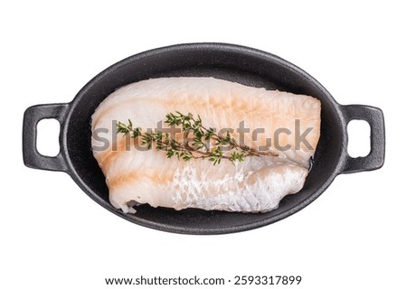 Pristine raw cod fillet, waiting to be marinated and cooked to perfection for a delightful dining experience. isolated on white background. top view.