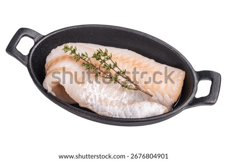 Pristine raw cod fillet, waiting to be marinated and cooked to perfection for a delightful dining experience. isolated on white background. top view.