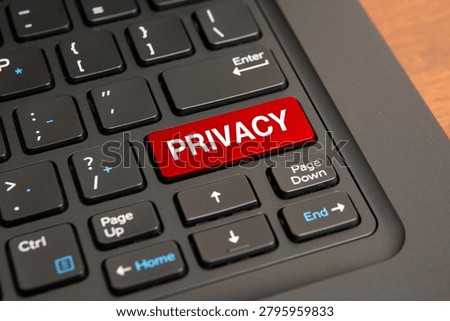 Privacy concept on computer keyboard with highlighted red key, representing data protection, personal information security, confidentiality, and digital privacy awareness.
