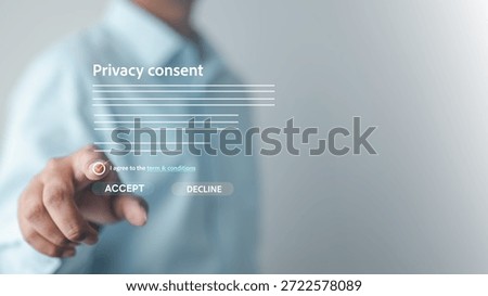 Privacy consent interface with accept and decline options, representing GDPR compliance, data protection, cookie settings, and user control over personal information in modern digital systems.