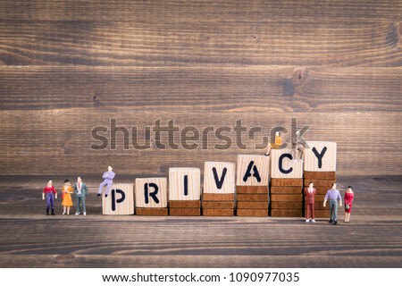 Privacy, GDPR. General Data Protection Regulation. Cyber security and privacy concept. Wooden letters on the office desk, informative and communication background