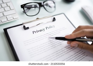 Privacy Policy Notice And Legal Agreement. Man Reading Contract