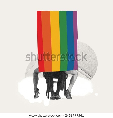 Similar – Image, Stock Photo two vertical rainbow or lgbtq pride flags fly on flagpole against blue sky with copy space