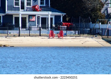 A private beach area along a river on Long Island. - Powered by Shutterstock