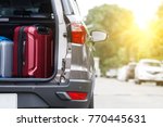 Private car and luggage are prepared for the holidays on daytime