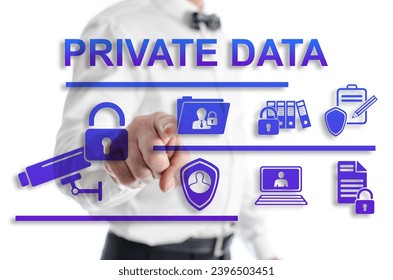 Private data concept shown by a man in background