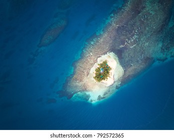 Private Island On Blue Caribbean Sea Above View