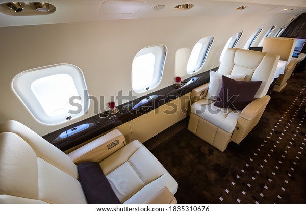 Private jet\
interior. Business jet flight. Luxury lifestyle. Business trip.\
Luxury travel. VIP flight. Private airplane.\
