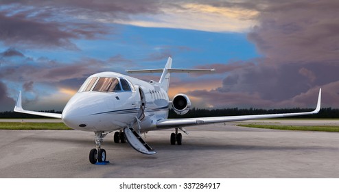 Private Jet On The Runway With The Stair Down