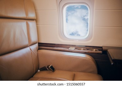 Private Jet Plane Interior With Leather Seats