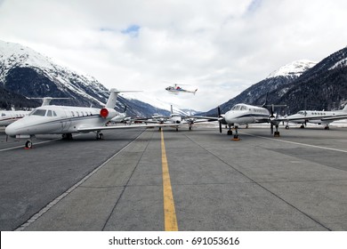 Private Jets And A Helicopter In St Moritz