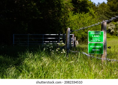 'Private land no right of way' sign in rural Suffolk countryside