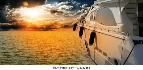 Private Motor Yacht To Incredible Sunset.Sailboat, Motor Boat