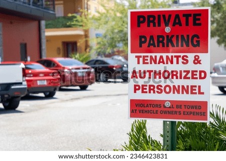 Private parking sign outside apartment building