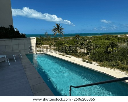 Private pool with beachfront view 
