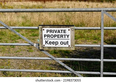 Private Property Sign On A Farm Gate. No People.