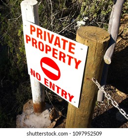 A Private Property(no Entry) Sign Found In South Africa. This Image Can Be Used To Represent Land Ownership. 