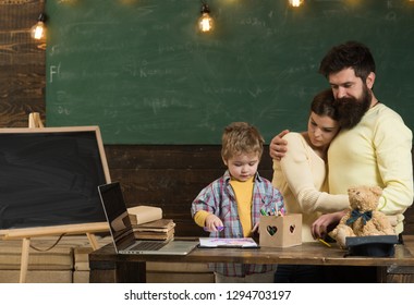 Private School Concept. Child Learn Drawing In Private School. Kid Have Lesson In Private School. Family Choose Private School. Where Students Come First.