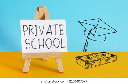 Private school is shown using a text