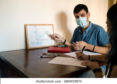 Private Teacher Explaining To The Student With Face Mask