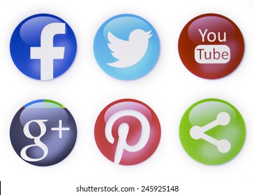 Prizren, Kosovo - January 16, 2015:
Social Networks Signs, Facebook,twitter,you Tube,pinterest And Others On Pc Screen