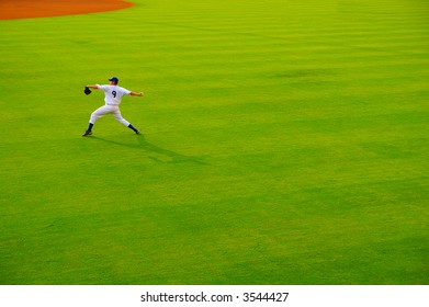 Pro Baseball  Player Throwing The Ball From The Field