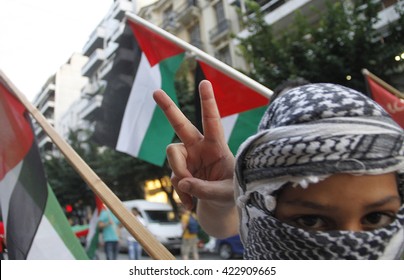  Pro Palestine Manifestation Held In Thessaloniki On July, 24 2014. People Took To The Streets To Claim Gaza And Palestine Freedom Against Israel War And Bombing
