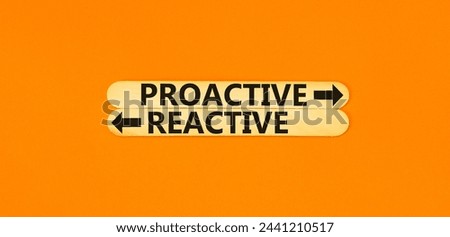 Proactive and reactive symbol. Concept word Proactive Reactive on beautiful wooden stick. Beautiful orange table orange background. Business proactive and reactive concept. Copy space.