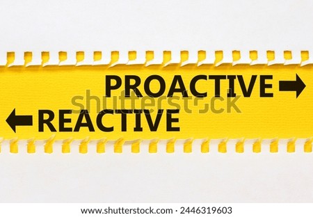 Proactive and reactive symbol. Concept word Proactive Reactive on beautiful yellow paper. Beautiful white paper background. Business proactive and reactive concept. Copy space.