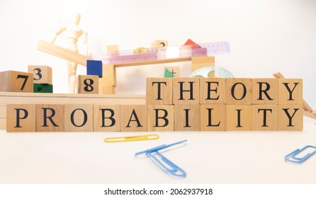 Probability Theory Was Created From Wooden Cubes. Education Concept. Close-up.