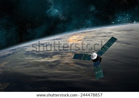 A probe investigates a beautiful cloud covered planet in deep space. Clouds swirl over the planet's surface and through its atmosphere. Elements of this image furnished by NASA.