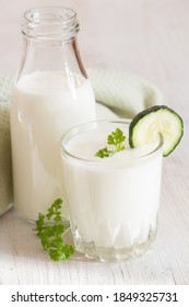 Probiotic Kefir Drink In Glass, Gut Health Concept