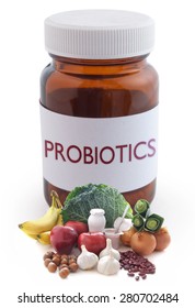 Probiotic (or Prebiotic) Rich Foods With Supplements Medicine Jar