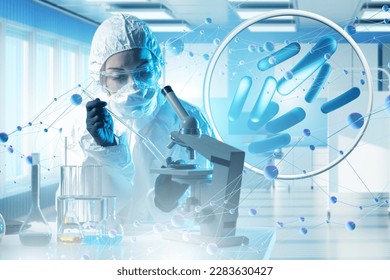 Probiotic products. Concept - yoghurt with probiotic content. Microbiome on purple background. Bifidobacteria for immunity. Probiotics in human hand. White bylots with anaerobic bacteria. - Powered by Shutterstock