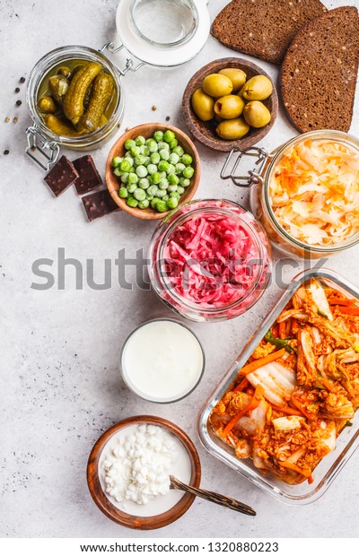 Probiotics Food Background Kimchi Beet Sauerkraut Stock Photo