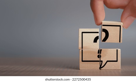 Problem and solution, Root cause analysis  concepts. Question mark symbol for FAQ, Define problems to find answer,test, survey. Question mark sign in wooden cubes with copy space background.
