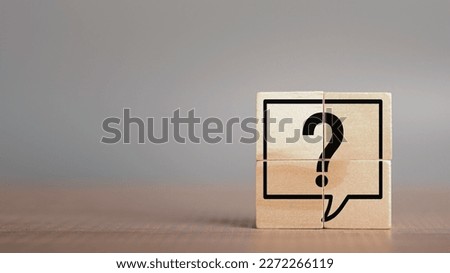 Problem and solution, Root cause analysis  concepts. Question mark symbol for FAQ, Define problems to find answer,test, survey. Question mark sign in wooden cubes with copy space background.