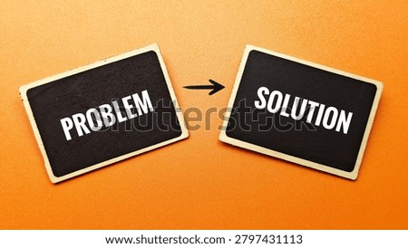 Problem to Solution Transition Concept Sign with Directional Arrow on Orange Background Representing Innovation, Decision Making and Business Improvement. 