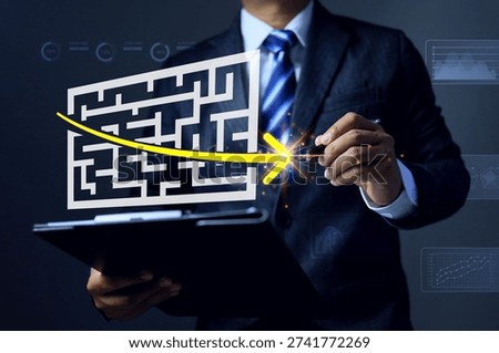 problem solving concept with businessman writing shortcut in maze to getting the cause of problem too quickly by using experience and skipping some unnecessary step can save time and reduce cost