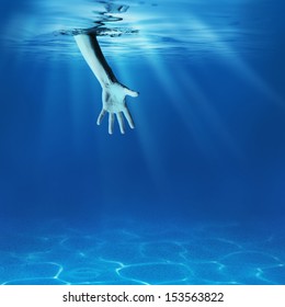 Problem solving concept. Giving helping hand in sea underwater.