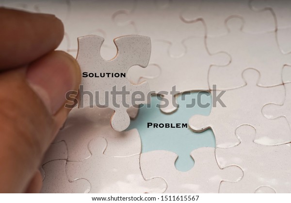 Problem solving or solution concept.\
Problem and solution wordings on puzzle\
pieces
