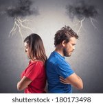 Problem of a young couple with blacks clouds and lightning