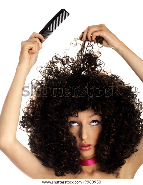 Problems Hair Woman Thick Hair Comb Royalty Free Stock Image