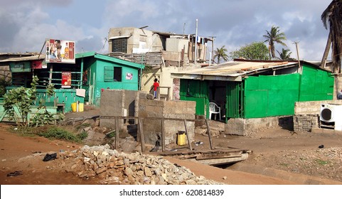 Problems Of Poverty In Developing Countries Of Africa. Closely Spaced Houses In A Residential Area Of Accra. Low Quality Of Life And Poor Housing Conditions. Accra, Ghana - September 17, 2013