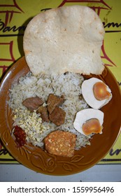 
Probolinggo, Jatim / Indonesia - Oktober 18 2019 :  Rice Rawon Mrs. Darmo Probolinggo - Indonesian special food