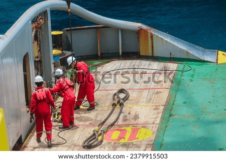Procced loading of pennant wire, anchor buoy by ship crew to be used for anchor handling or anchor job activities