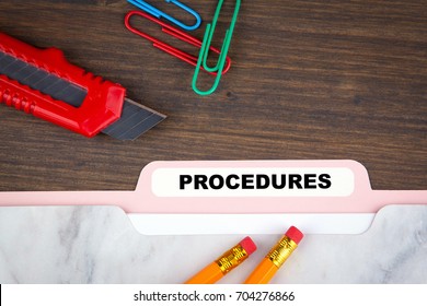 procedures concept. Folder Register on a dark wooden desk