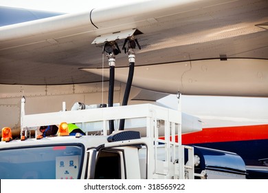 Process Of Aircraft (airplane) Refueling Closeup