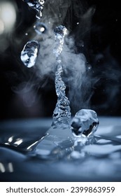 The process of boiling water, a stream of water shooting out of a humidifier or diffuser taken in close-up.