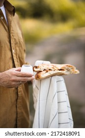 The Process Of Breaking Bread. Religious Tradition Of Breaking Bread. Bread And Wine. Preparation For The Church Ceremony.